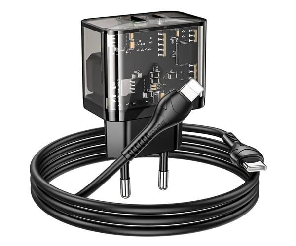 Устройство сетевое зарядное Hoco N34 Dazzling PD20W/QC3.0 Type-C to Lightning 1 м Black - фото 2 Устройство сетевое зарядное Hoco N34 Dazzling PD20W/QC3.0 Type-C to Lightning 1 м Black - фото 2