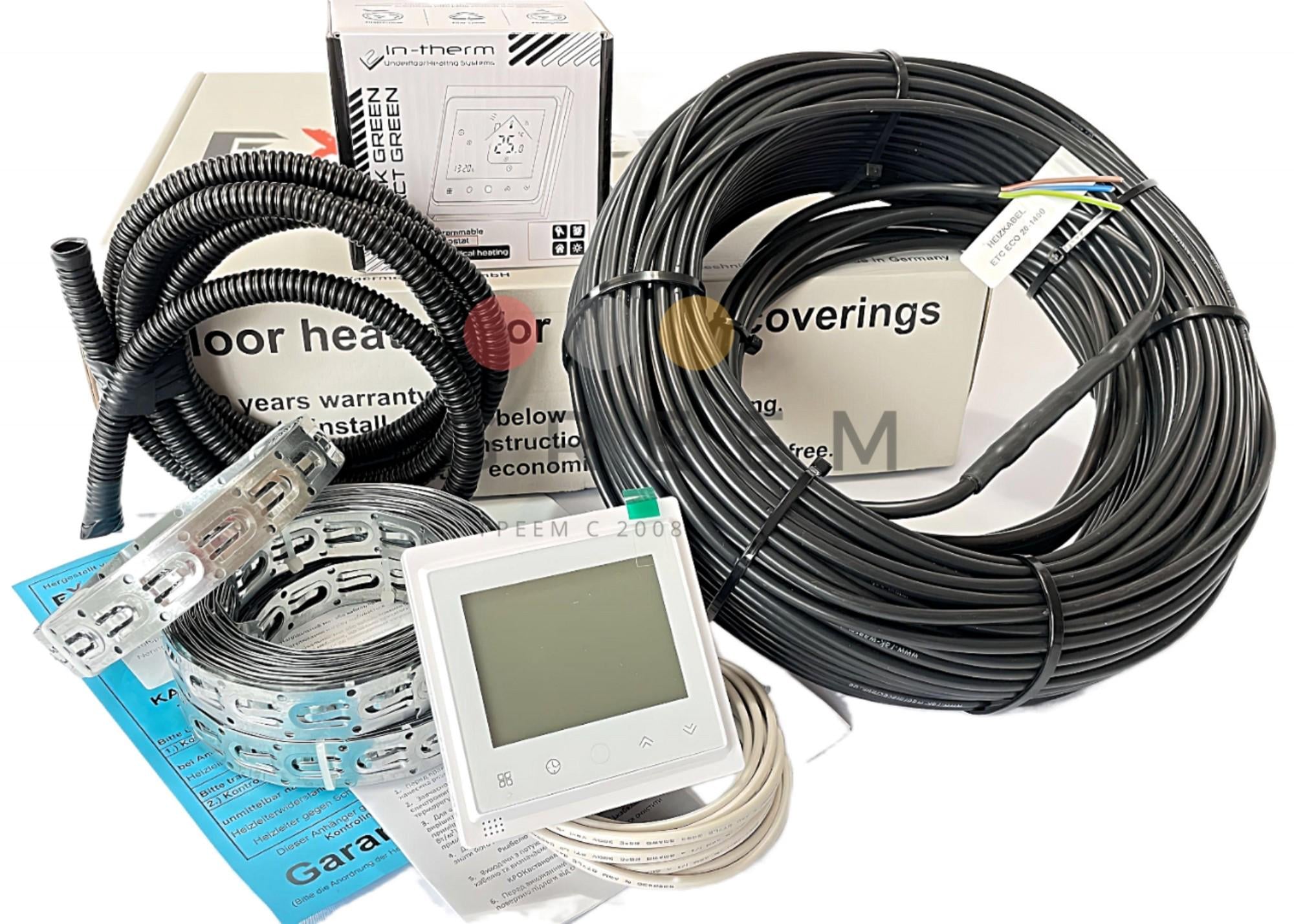 Тёплый пол кабель Extherm ETC ECO 17,6-26,8 м² (3000 Вт)+Wi-Fi сенсорний термостат