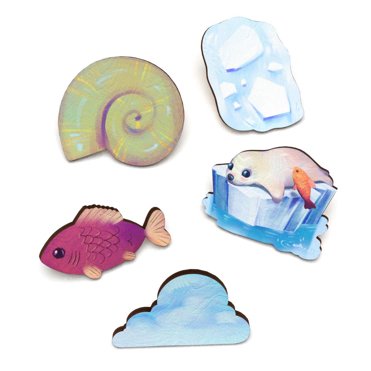 Набор значков Lex Altern Кавайный милый морской котик из дерева 5 шт.