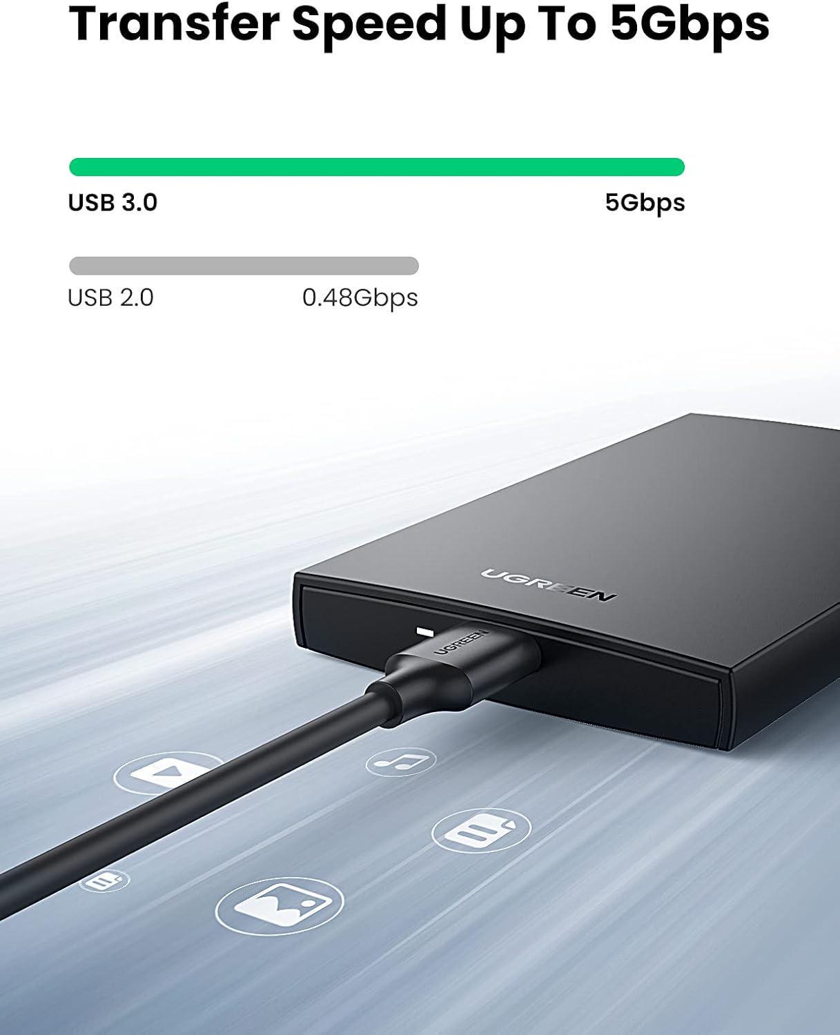 Корпус зовнішній для HDD SSD UGREEN 2.5" SATA III USB 3.0/5 Гбіт/с до 6 ТБ з кабелем Чорний (60353) - фото 3