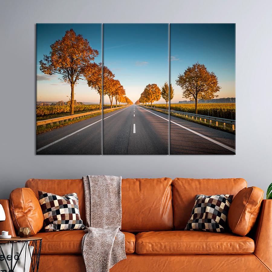 Картина природа Золотые деревья вдоль дороги 156x100 см (A1122-3)