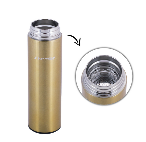 Термос Kamille із нержавіючої сталі з датчиком температури 400 мл Золотистий (14897047) - фото 5