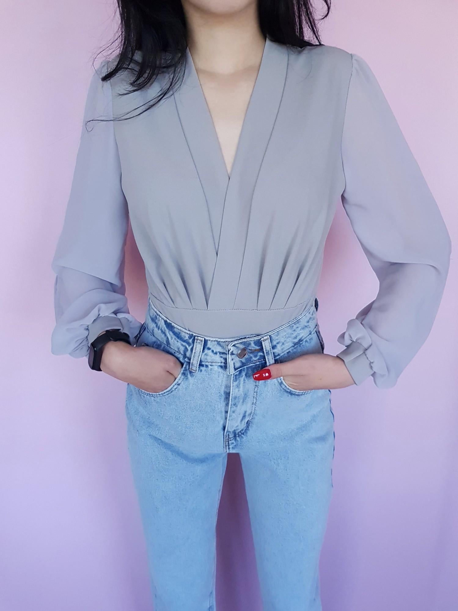 Боди-блуза Boohoo на запах однотонный XS Серый (10308 S/42)