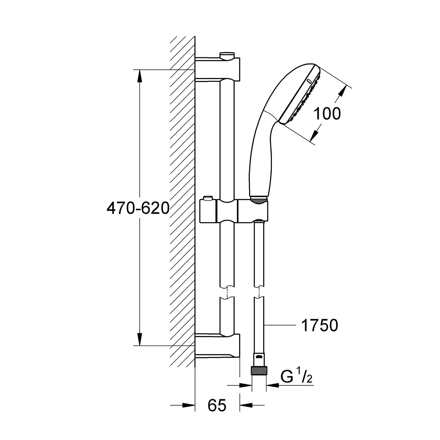 Душевой комплект со штангой Grohe QuickFix Vitalio Start 27948000 CV030599 Хром (159169) - фото 2