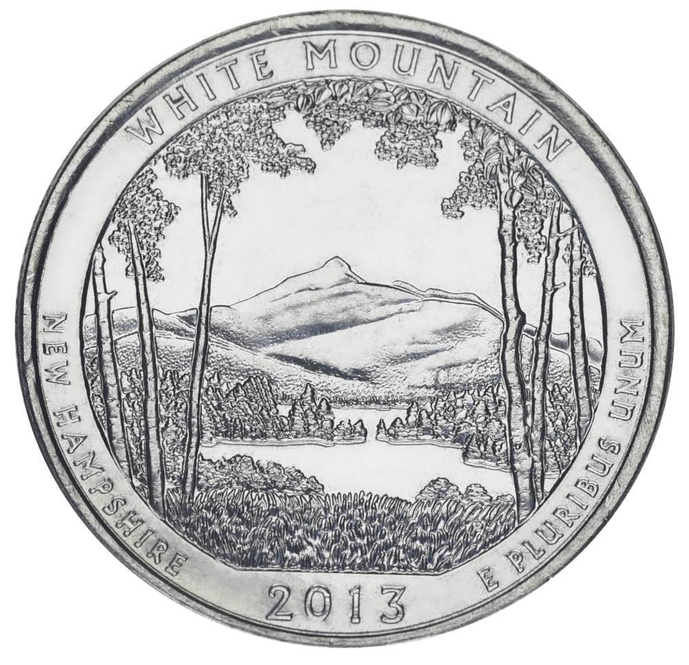 Коллекционная монета США 25 центов квотер 2013 D «Национальные парки Белая гора 16-й парк» UNC KM 542