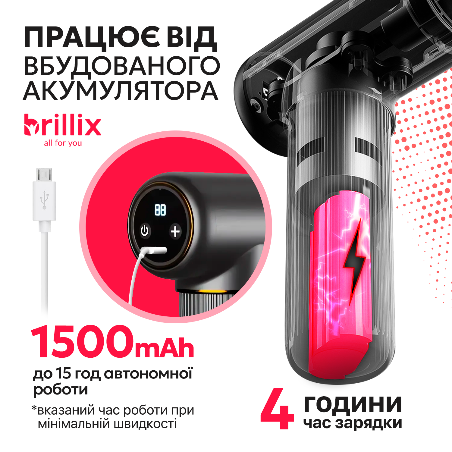 Массажер для тела портативный Brillix вибрационный ударный перкуссионный (Brillix-211) - фото 6