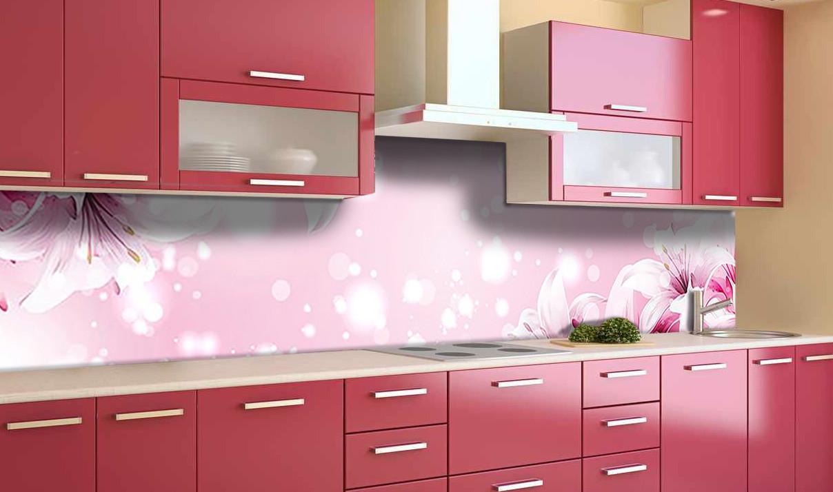 Кухонный фартук Нежные лилии из самоклеющейся виниловой пленки 60х250 см Розовый