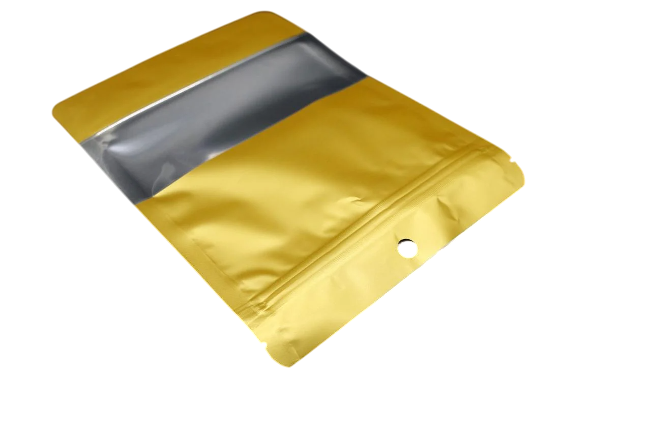 Пакет дой-пак прозрачное окно и zip-замок с надсечкой для открытия 14х16 см Золотистый (BAG-002)