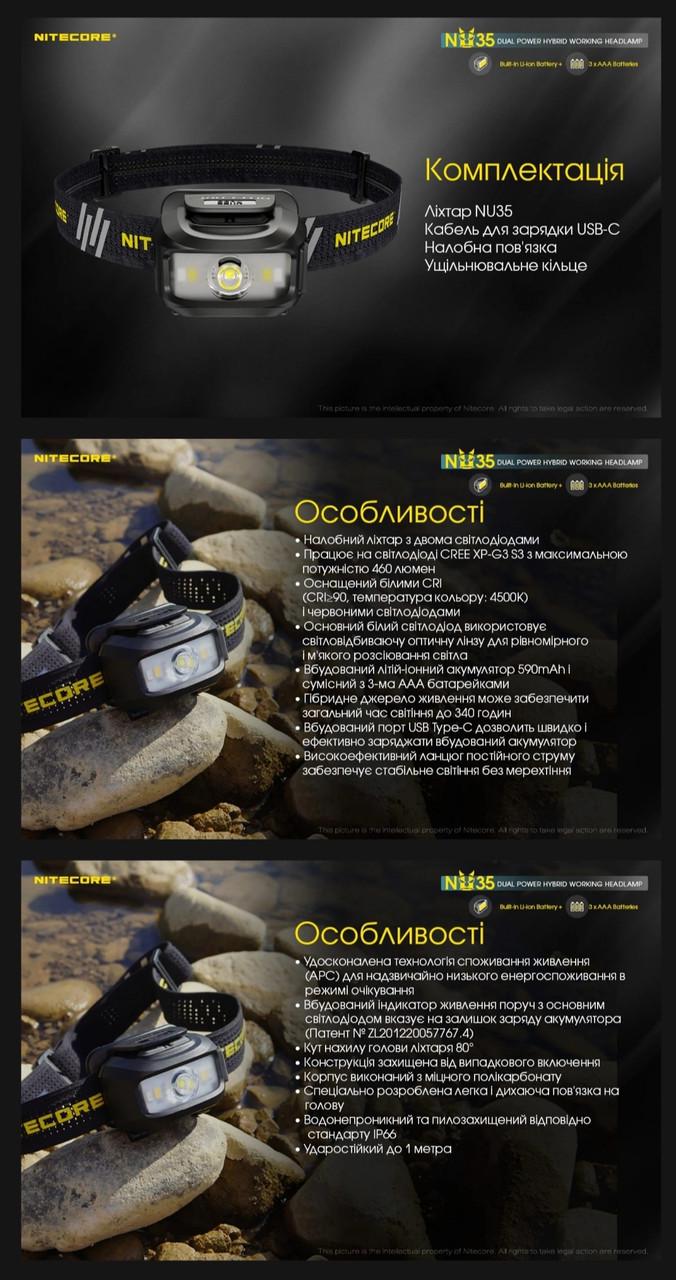 Ліхтар налобний Nitecore NU35 3xAAA/USB Type-C з універсальним живленням (010213) - фото 9