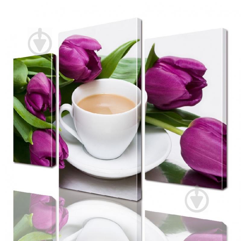 Модульная картина ArtStar цветы Тюльпаны с Чашкой кофе ADFL0014 размер 120 х 180 см