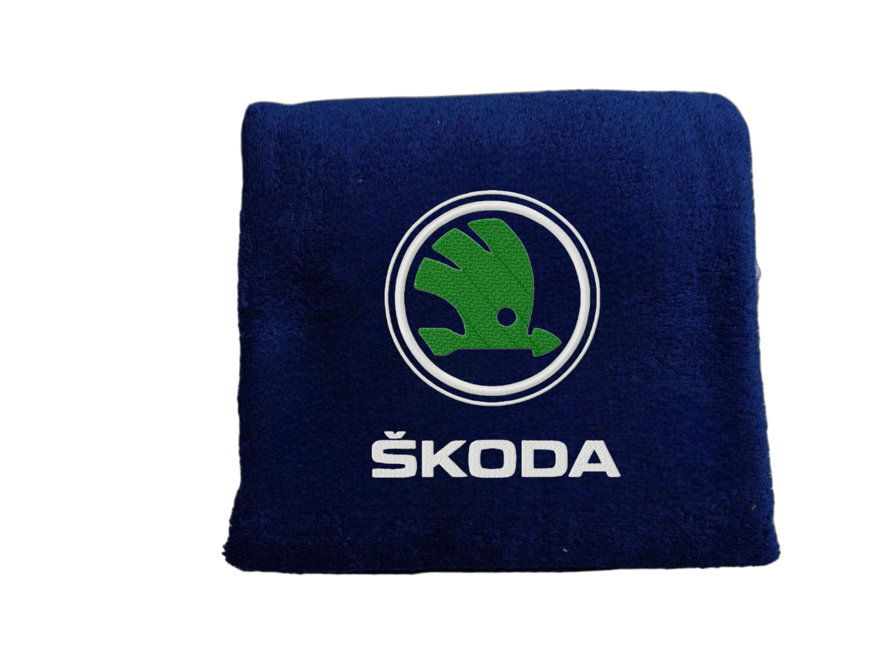 Полотенце с вышивкой Skoda махровое банное 70х140 см Темно-синее (00451)