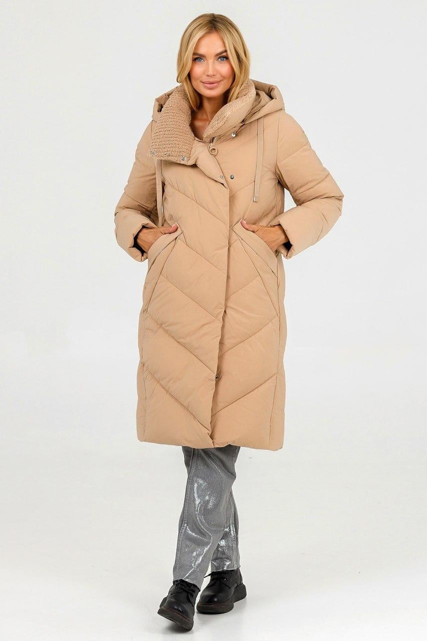 Женский пуховик средней длины р. 46 Миндальный (2802s\46)