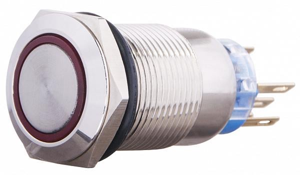 Кнопка плоская АСКО-Укрем TYJ 19-371 1NO+1NC металлическая с подсветкой с фиксацией LED 220 V 19 мм Красный (A0140010118)