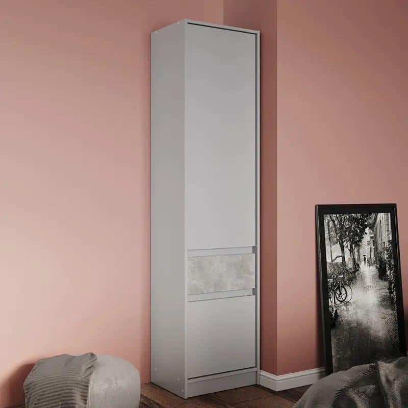 Шкаф-пенал закрытый Эверест Стайл-500 с полками и ящиком 50х39х203 см Кашемир/Бетон (DTM-071151)