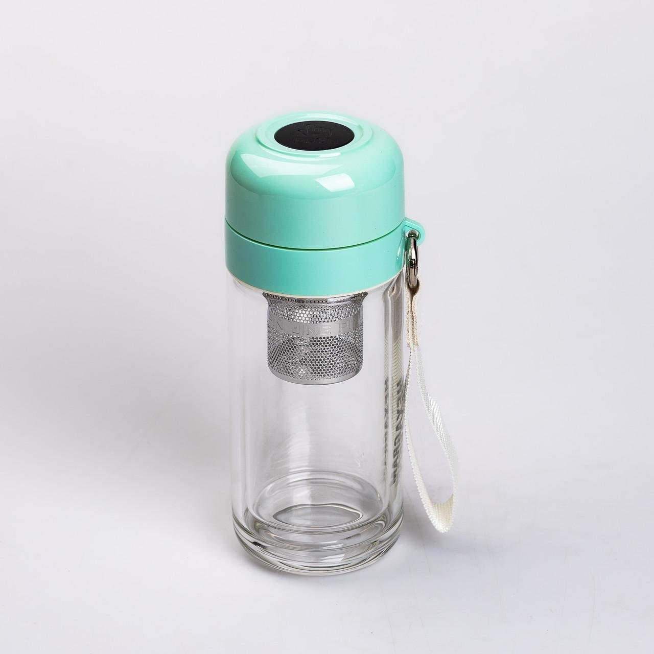 Термос стеклянный Hexagram с двойными стенками и заварником 240 мл Бирюзовый (HP-14-40GR)