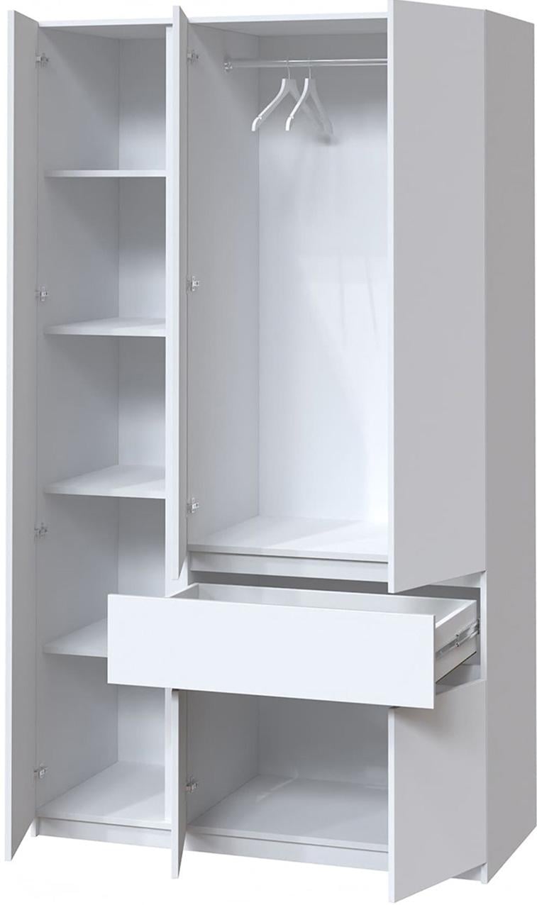 Шкаф для одежды без ручек с полками и ящиком из ЛДСП 1221х2000х520 мм Белый (20478) - фото 2 Шкаф для одежды без ручек с полками и ящиком из ЛДСП 1221х2000х520 мм Белый (20478) - фото 2