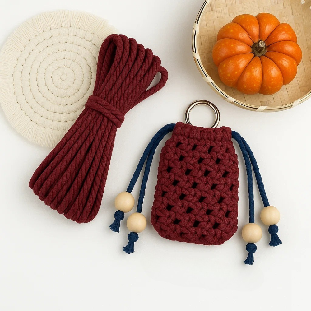 Набір макраме для рукоділля творчості та ручного в'язання чохла для навушників і аксесуарів 8х7 см Бордовий Набір макраме для рукоділля творчості та ручного в'язання чохла для навушників і аксесуарів 8х7 см Бордовий