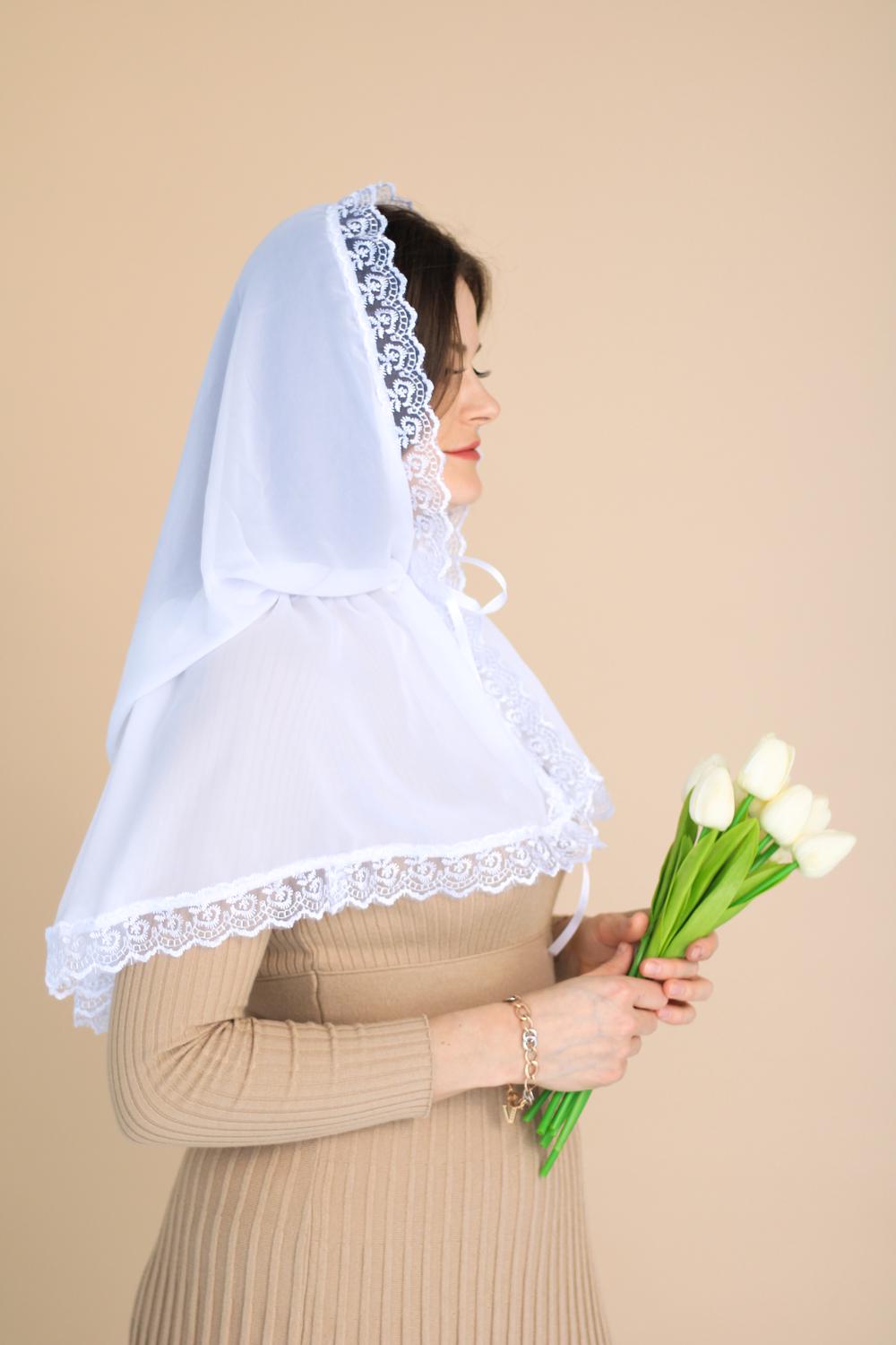 Палантин для храма на голову 80x120 см Белый (п002) - фото 8