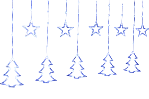 Гирлянда-штора Звезды и елки размер 3х0,9 м 10 фигур Синий