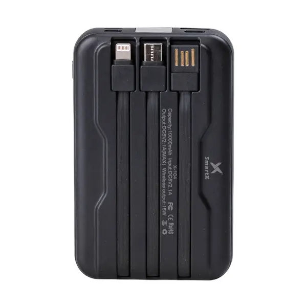 Повербанк с беспроводной зарядкой USB-С/USB-A/microUSB/Apple Lightning 3 шнура в комплекте 10000 mAh - фото 3