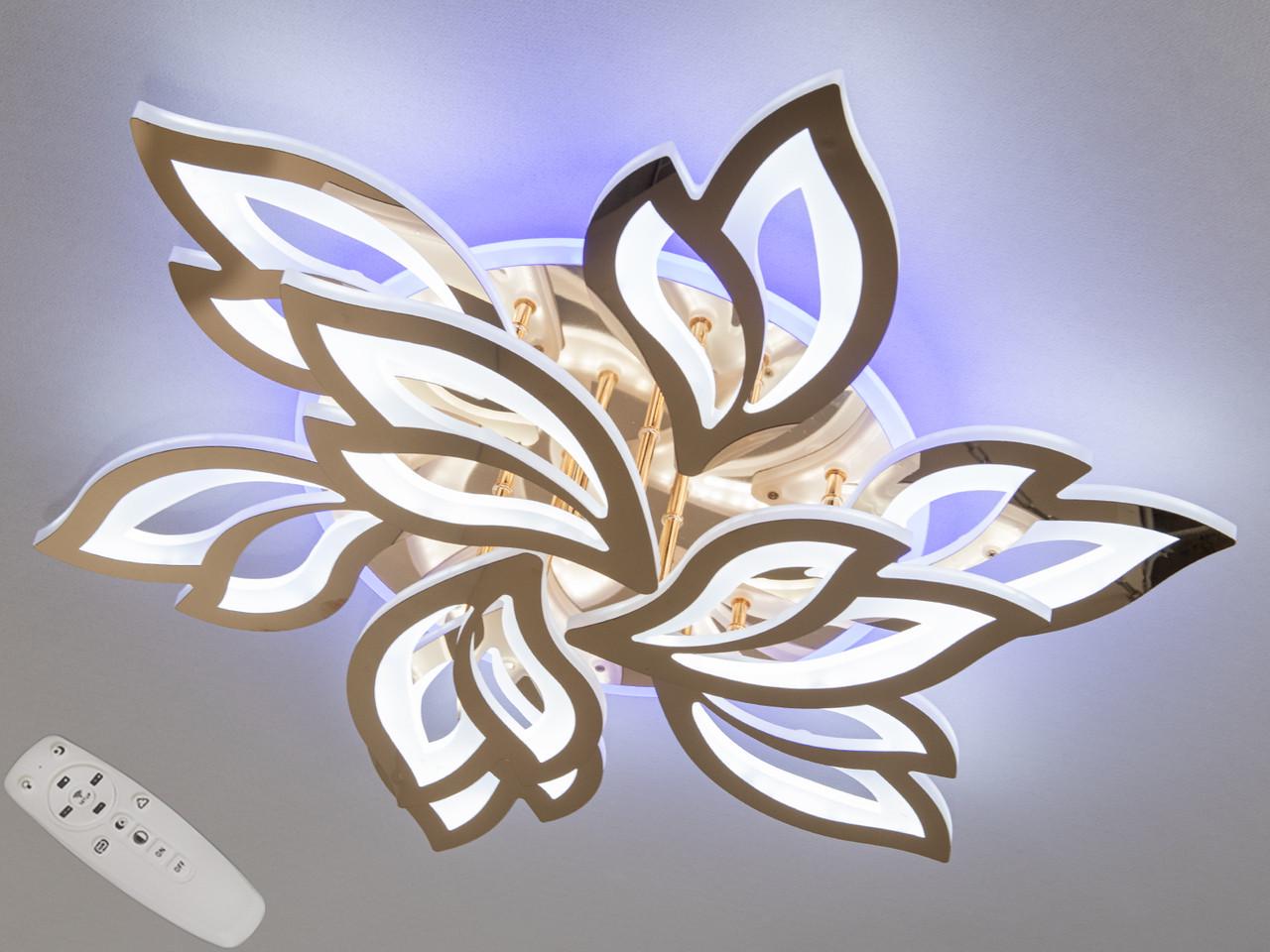 Люстра потолочная EcoLed с диммером и LED подсветкой 8165/6+3HR 3col dim Серебрянный/Хром