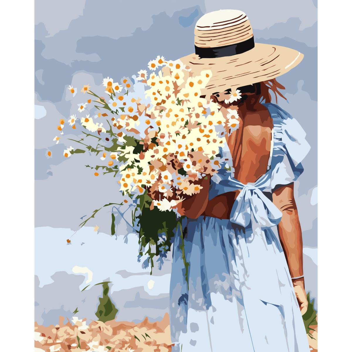 Картина по номерам Strateg Девушка с ромашками 40x50 см (VA-3670)