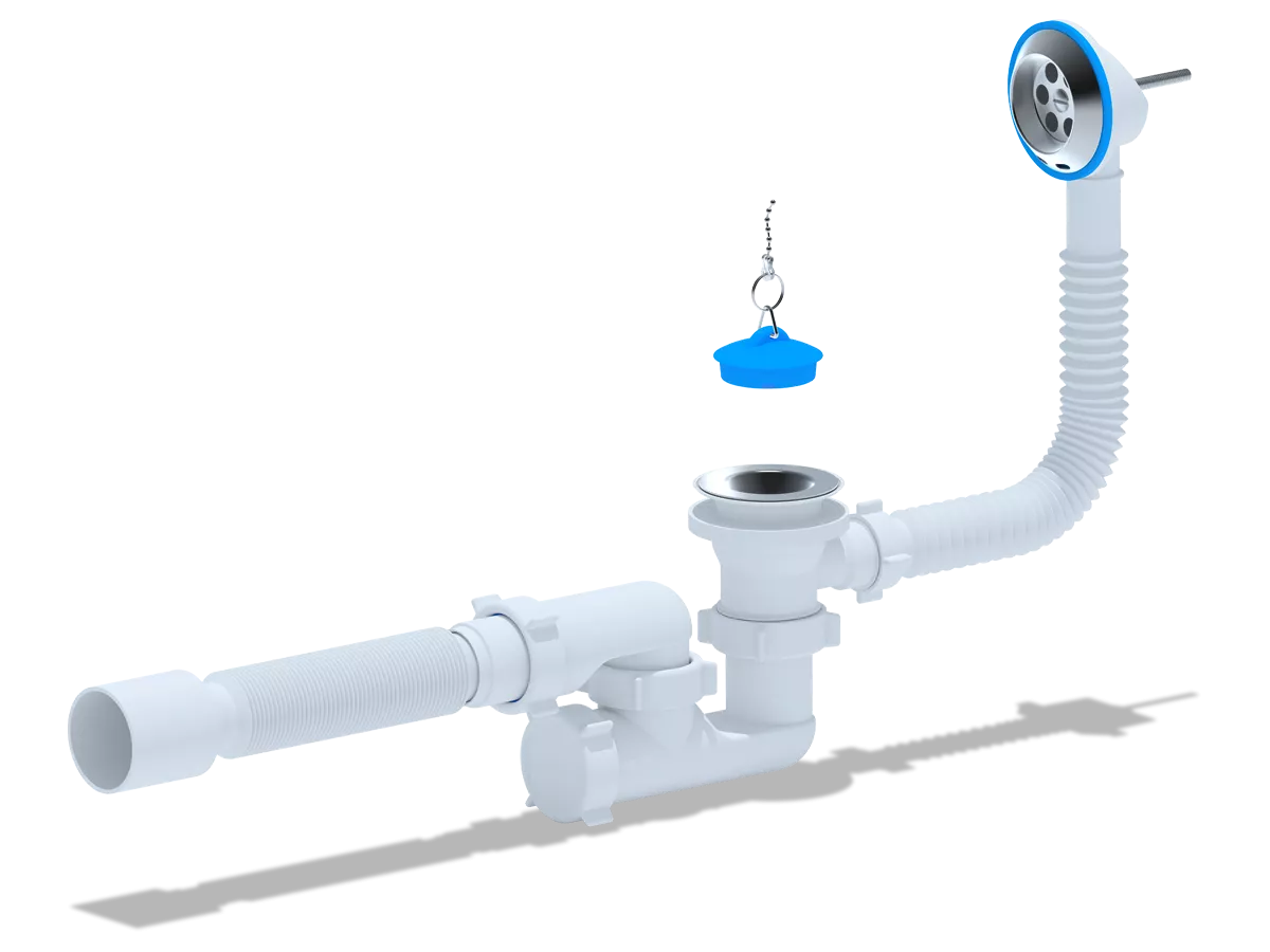 Сифон для ванны Alca Plast Е256 375x40/50 регулируемый с выпуском/переливом и гибкой трубой 1-1/2" 40 мм (SQ-1012917)