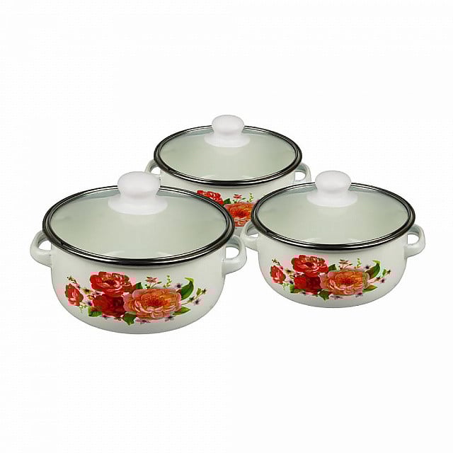 Набір емальованих каструль Supretto 3 предмета, Білий - фото 2