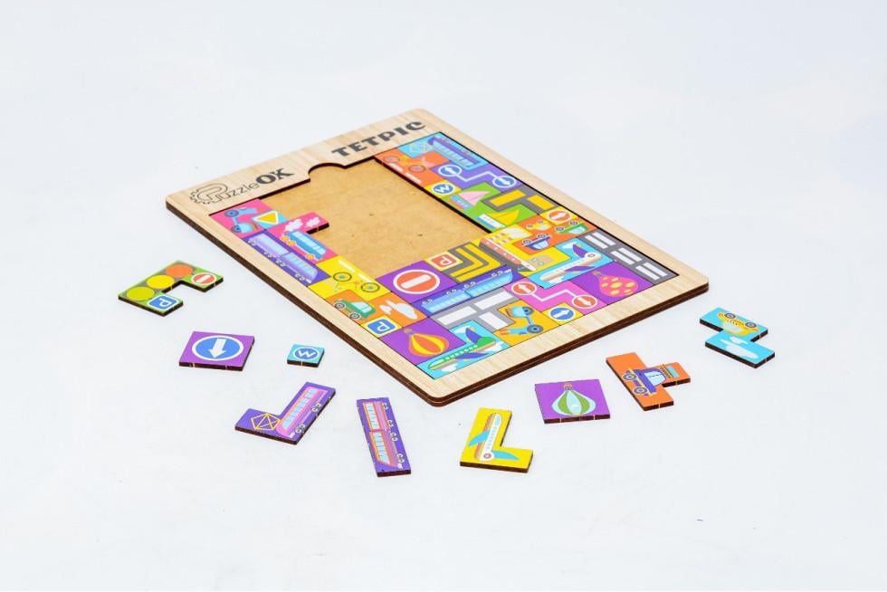 Пазл сортер дерев'яний для дітей PuzzleOK Тетріс Транспорт 30 деталей