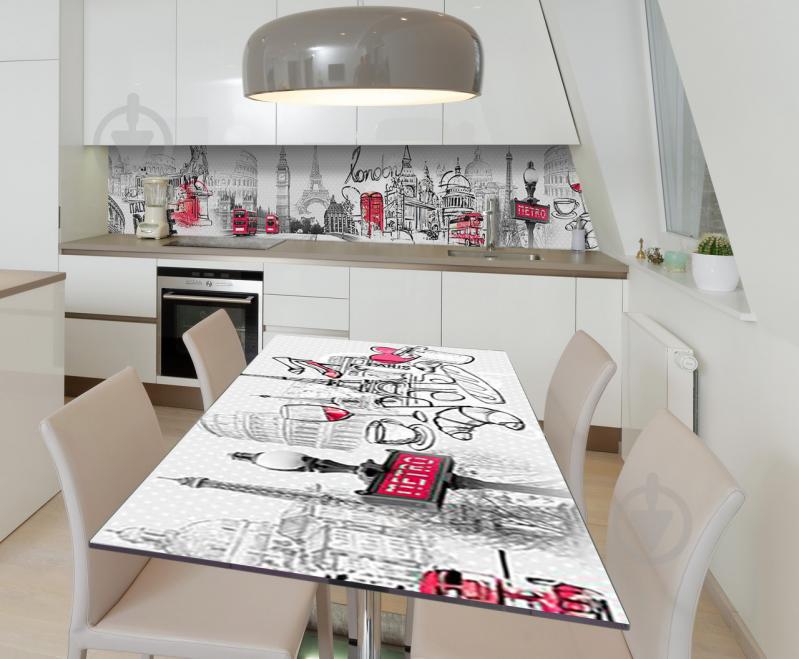 Наклейка 3Д вінілова на стіл Zatarga «Європейський маршрут» 650х1200 мм для будинків, квартир, столів, кав'ярень,