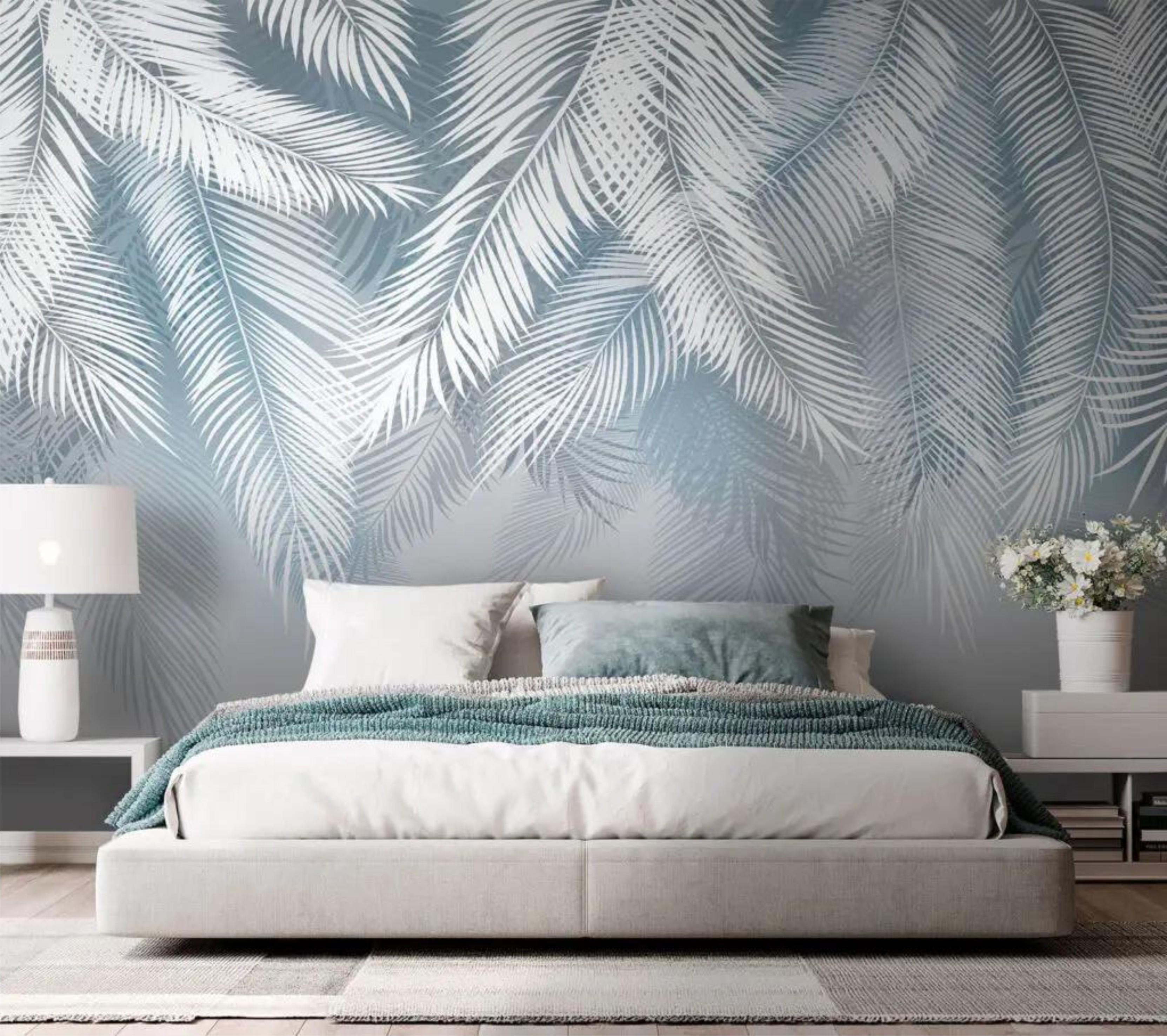 Фотообои Белые листья на сером фоне Серый (00000103)