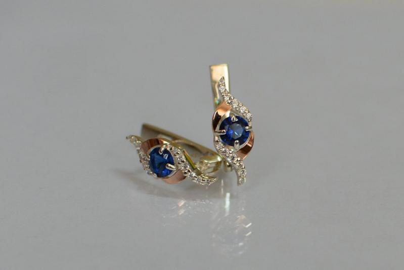 Серебряные серьги Sil с золотыми накладками 128s-9 Танзанит (Sil-1037)