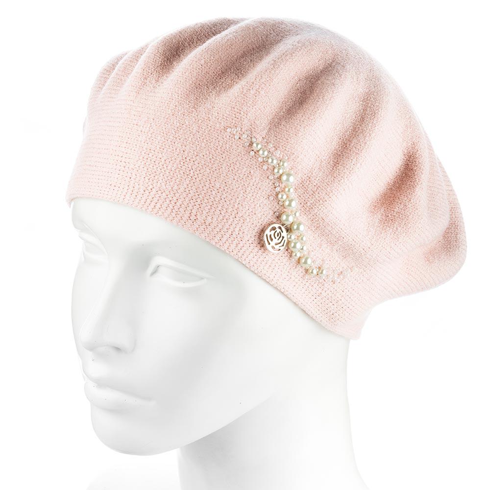 Берет женский двойной ZOLLY ZH260 с бусинами вискоза универсальный Светлая пудра (289816)
