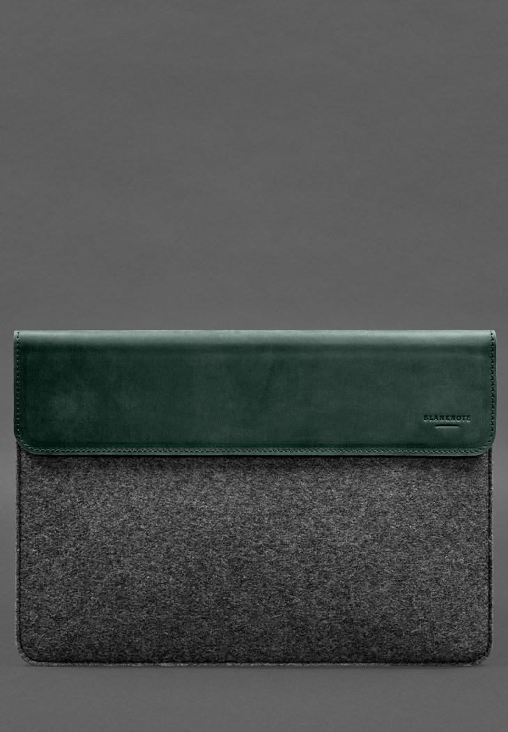 Чехол-конверт с клапаном кожа/фетр для MacBook 16" Crazy Horse Зеленый (A-028246) - фото 3