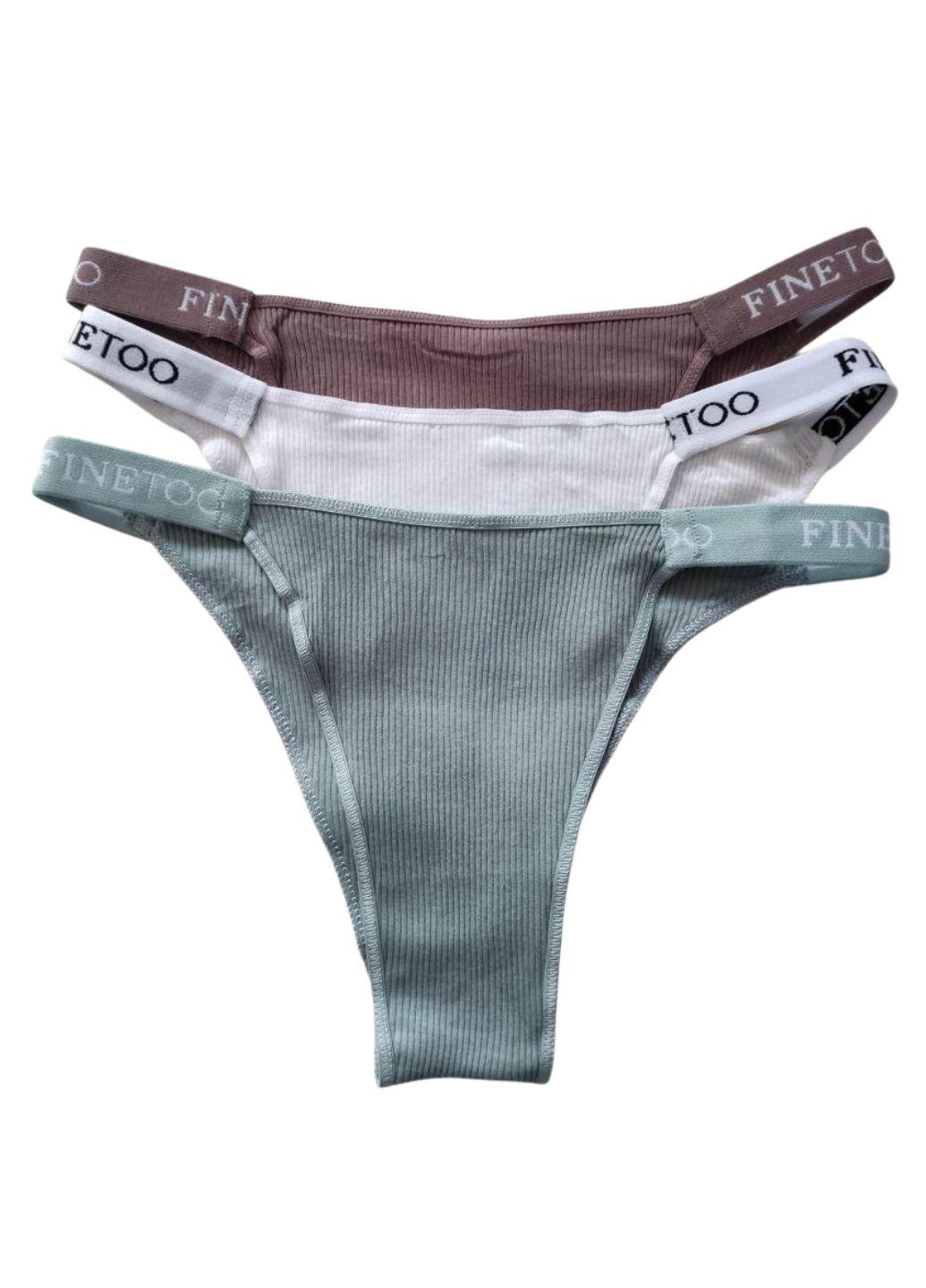 Комплект трусиков бразилиан женских FINETOO в рубчик XL р. 46 3 шт. Разноцветный (10410376)