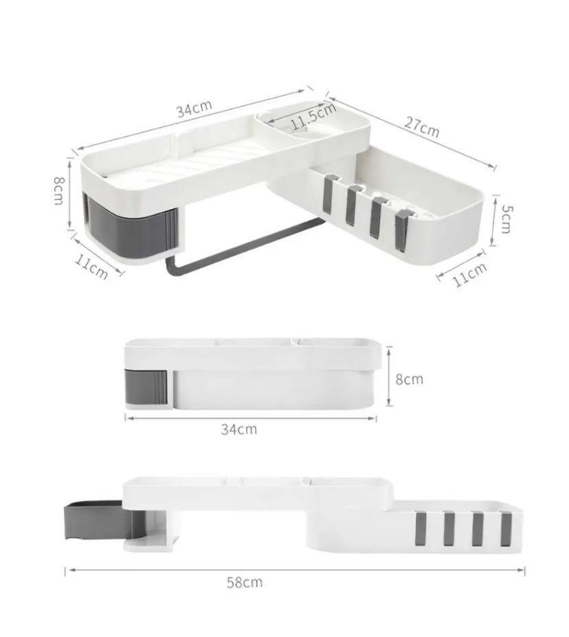 Полка-органайзер поворотная угловая для ванной комнаты самоклеющаяся (XL-159) - фото 3