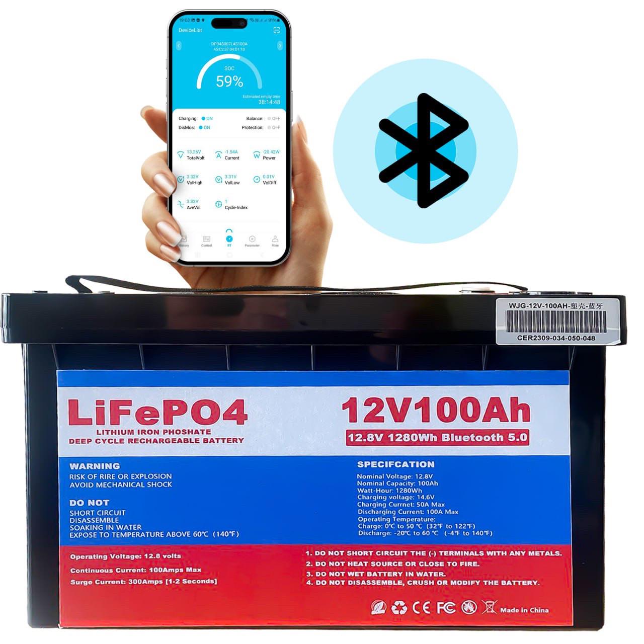 Батарея акумуляторна Lifepo4 12,8v 100Ah c BMS Bluetooth 5.0 - фото 2