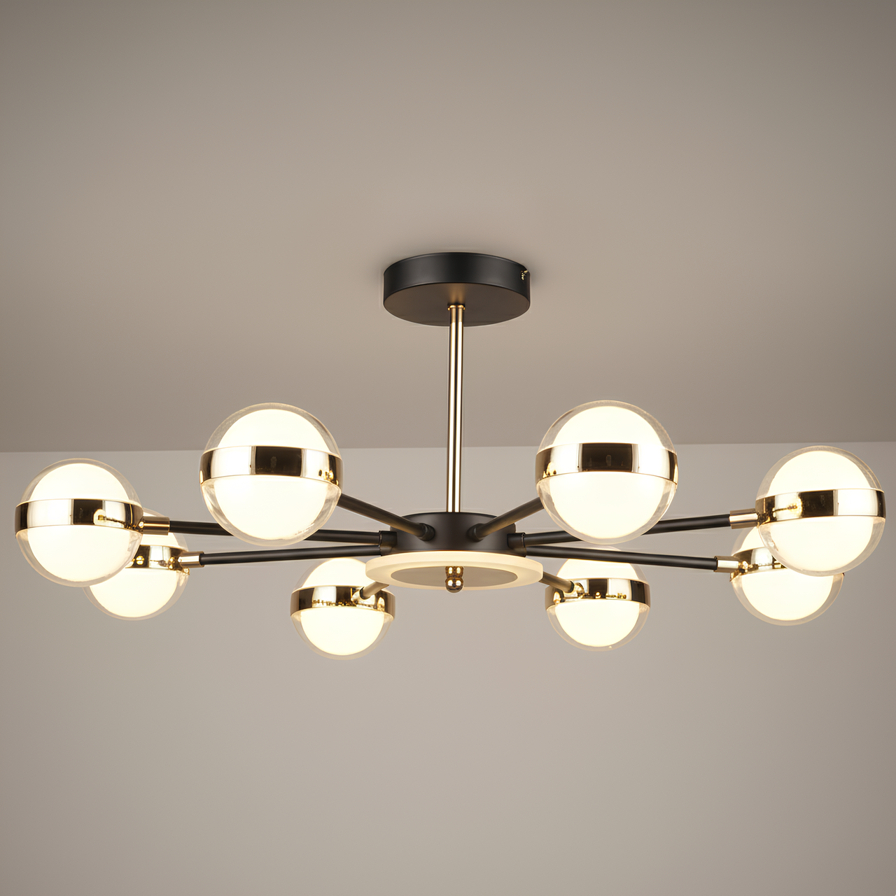 Люстра светодиодная Sirius 119W с шаровидными рассеивателями 3000-6500K Черный/Золотой (B N4543/8 BK+FGD)