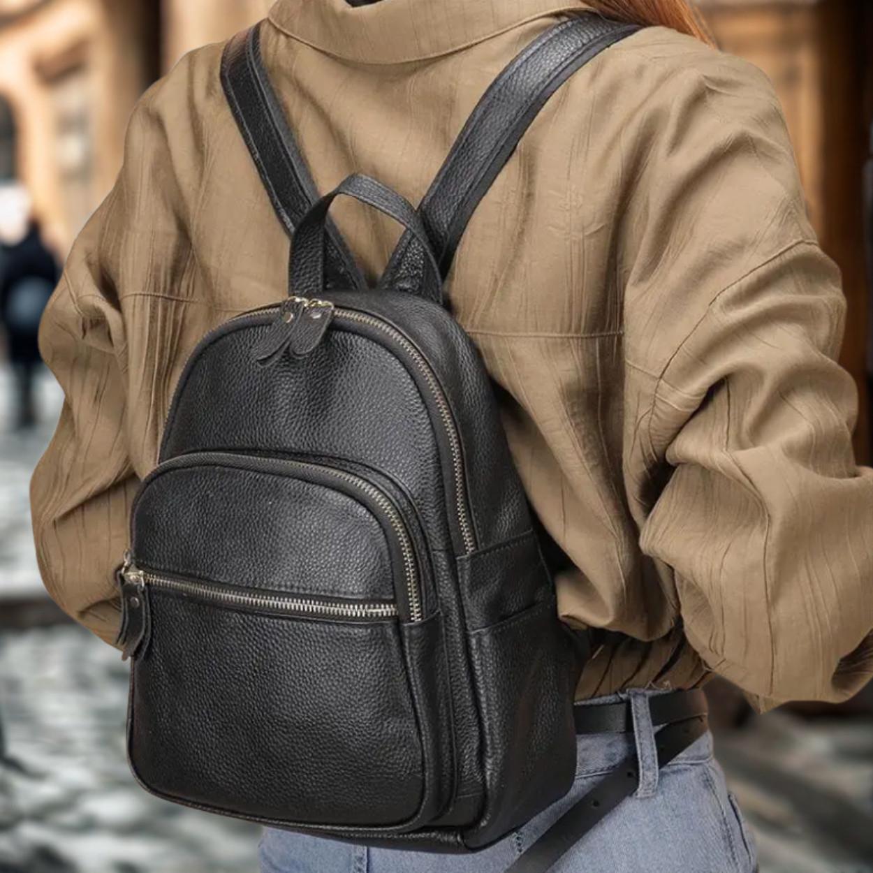 Рюкзак жіночий Lorian з натуральної шкіри на одне велике основне відділення Чорний (LR 25172-black) - фото 4