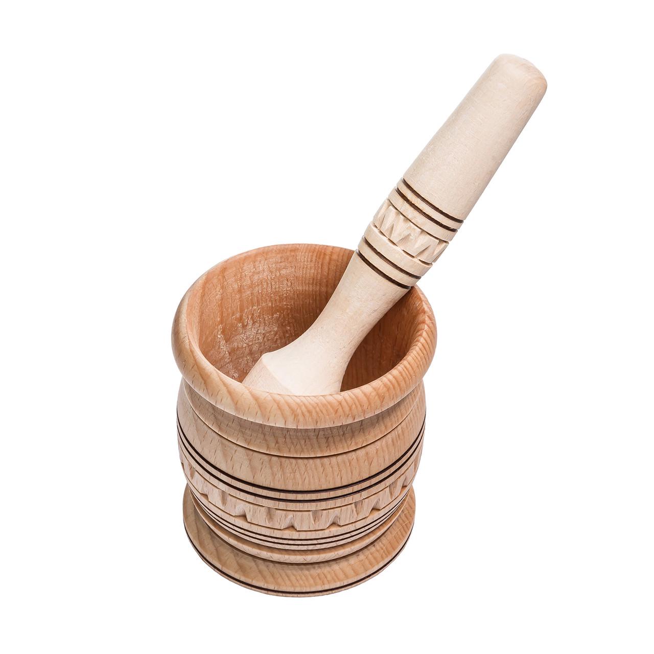 Ступка с пестиком деревянная с резьбой 8,5х9,5 см (1759620173) - фото 3 Ступка с пестиком деревянная с резьбой 8,5х9,5 см (1759620173) - фото 3