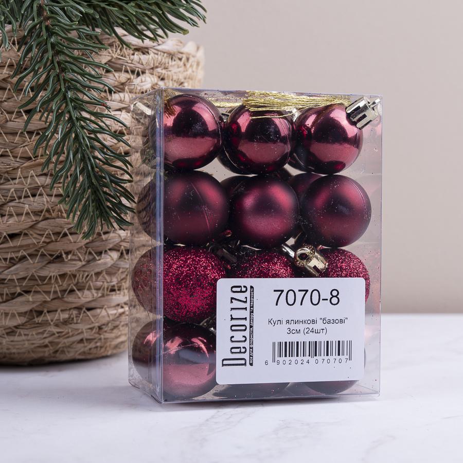 Кулі ялинкові 3 см 24 шт. Бордовий (7070-8) - фото 1