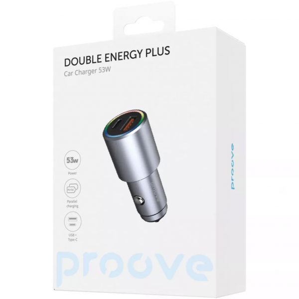 Зарядное устройство в автомобиль Proove Double Energy Plus 53W USB/Type-C Metal Grey (48859) - фото 2