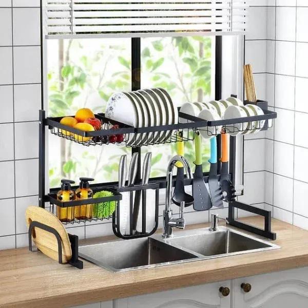 Сушарка кухонна для сушіння посуду над раковиною Kitchen Rack Чорний - фото 3 Сушарка кухонна для сушіння посуду над раковиною Kitchen Rack Чорний - фото 3