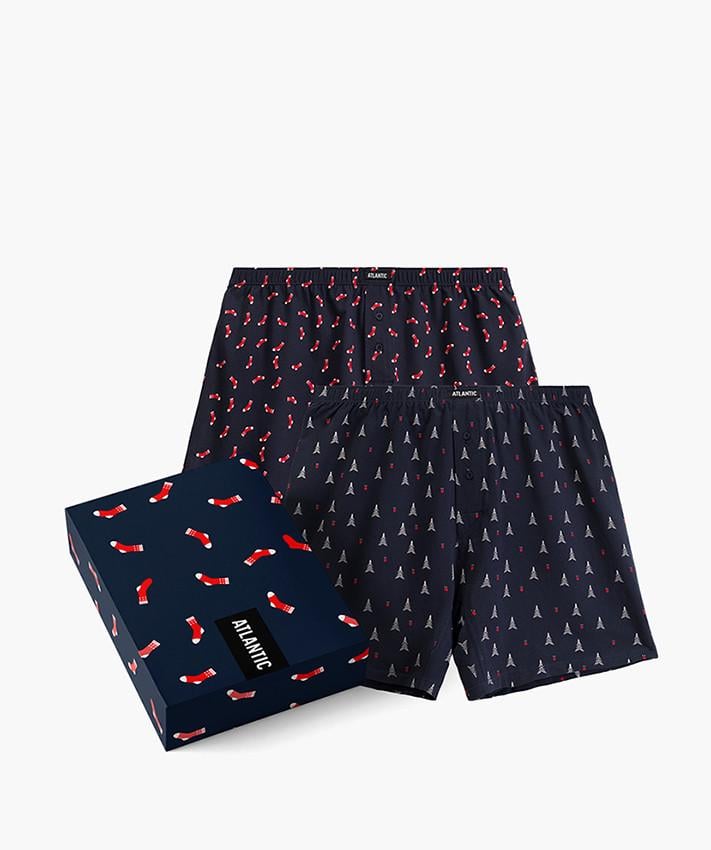 Комплект боксеров мужских новогодних Atlantic 2GMB-010 с туннельной резинкой 2 шт. S Темно-синий (2836701877)