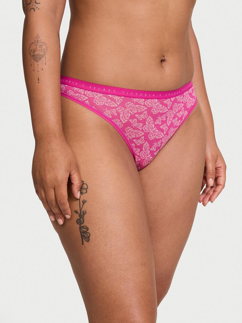 Трусики жіночі Victoria's Secret Stretch Cotton Thong Метелики L Рожевий (2349221895)