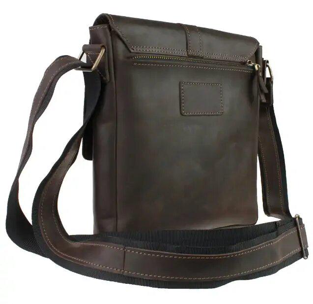 Сумка мужская Freeskin Space на плечо кожаная 25x21x4 см Темно-коричневый - фото 2