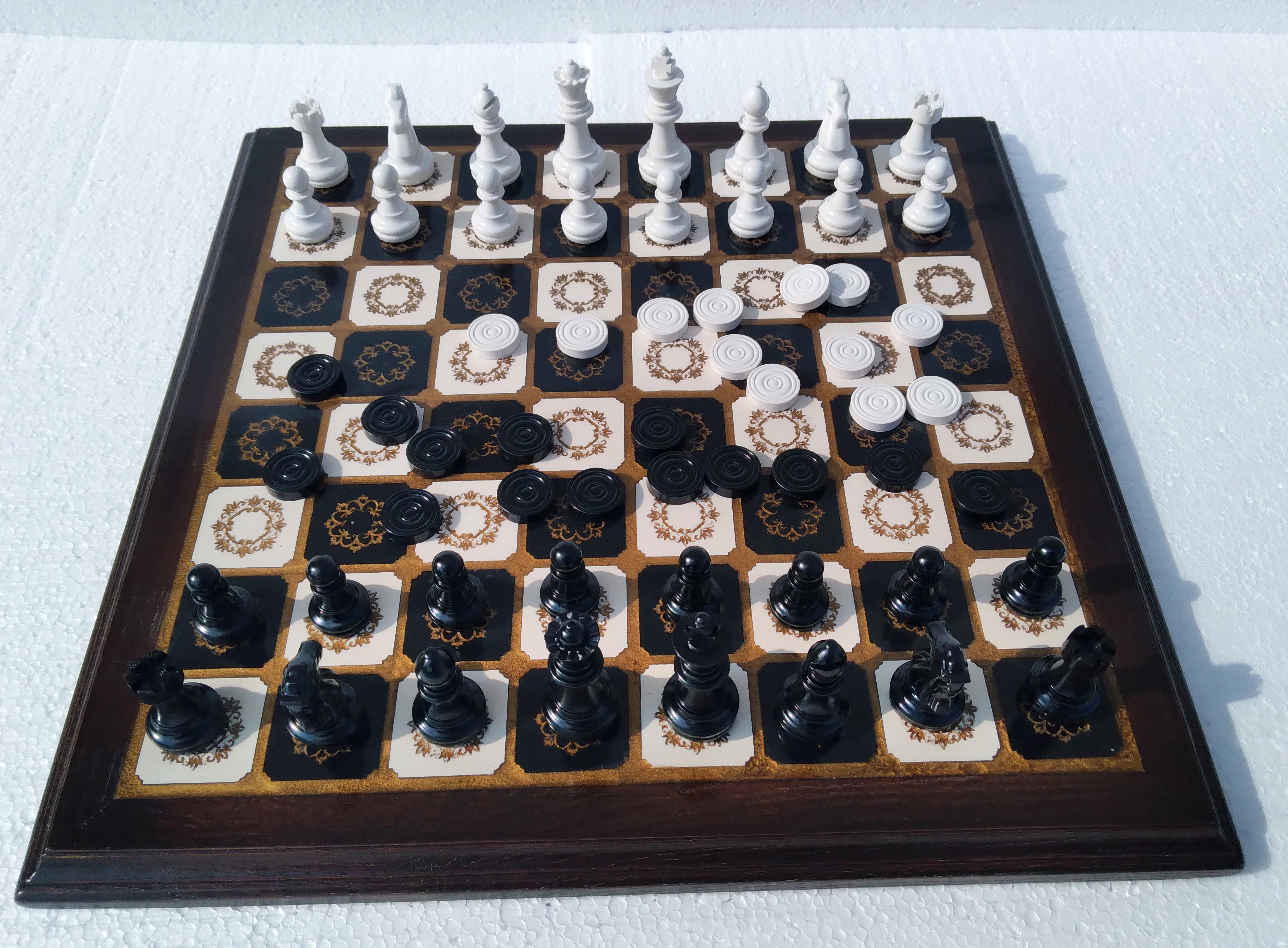 Набор настольных игр Шахматы и шашки 2в1 классические ручной работы (26911032)