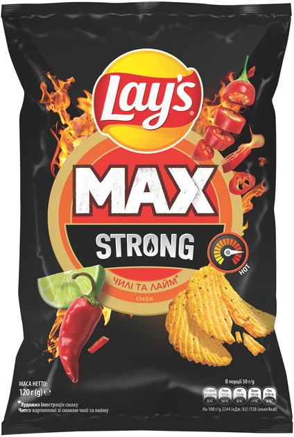 Чипси Lay's MAX Чилі та лайму рифлені 120 г (4823063125574)