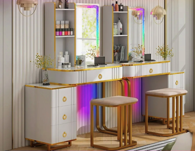 Туалетний столик Costway Vicci з пуфом та дзеркало LED (4776) - фото 3