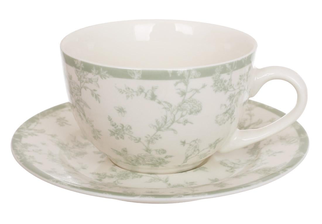 Чашка фарфоровая с блюдцем BonaDi Floral Green 250 мл (K207)